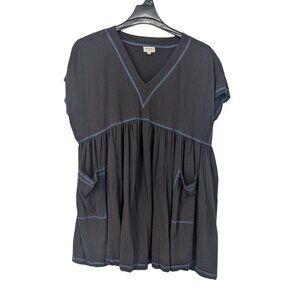 World Market Black Babydoll Tunic Top Oversized Cottage Minimalist Boho One Size